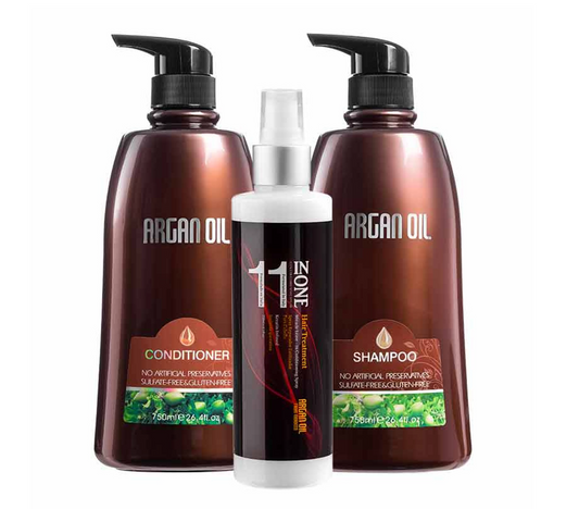 Argan Oil From Morocco Shampoo and Conditioner 750ml + 11 In One Treatment