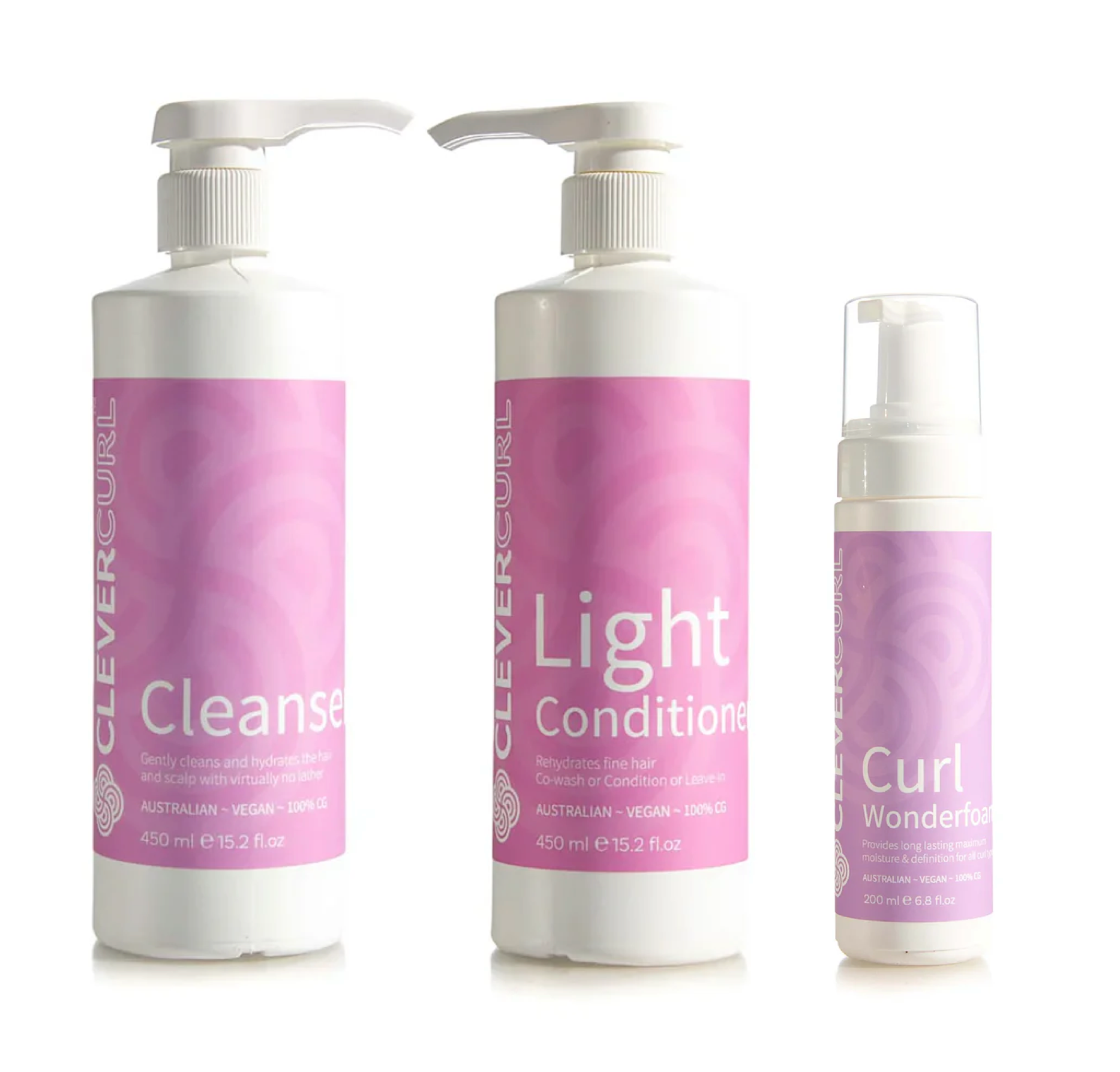 Clever Curl Cleanser Shampoo and Light Conditioner 450ml + Wonderfoam (3pc)