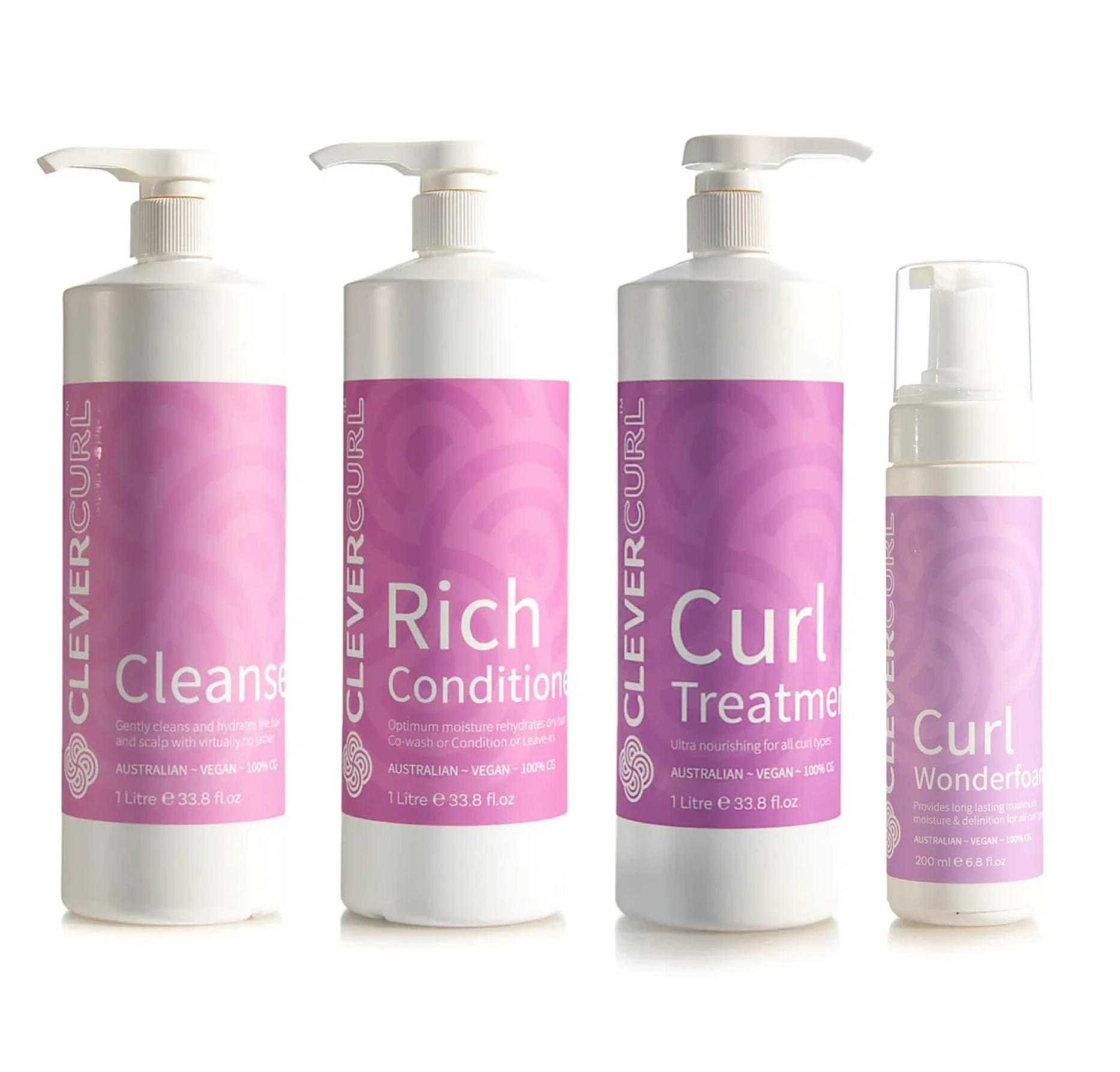 Clever Curl Cleanser and Rich Conditioner 1L + Curl Treatment + Wonderfoam (4pc)