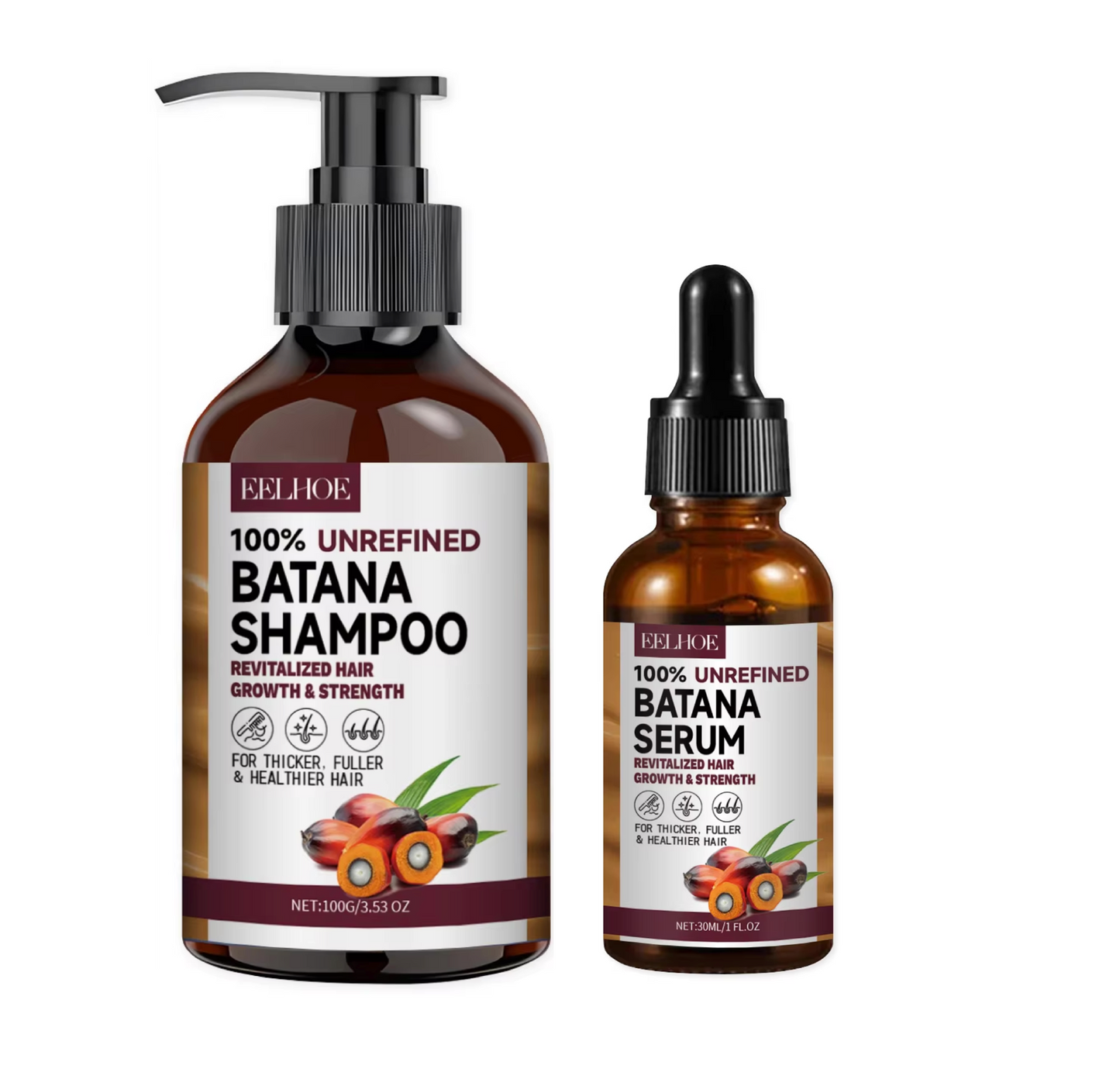 Eelhoe 100% Unrefined Batana Oil Regrowth Shampoo and Serum Duo
