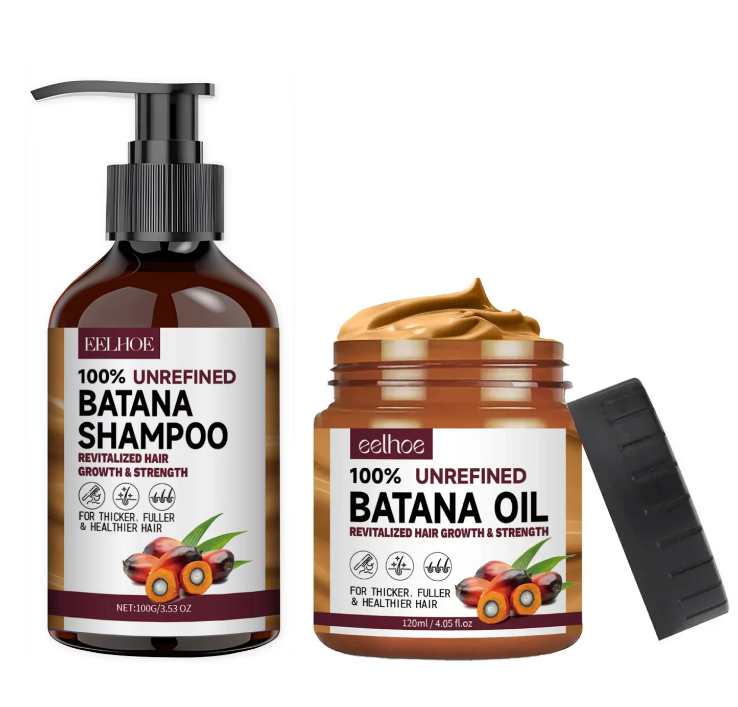 Eelhoe 100% Unrefined Batana Shampoo and Batana Oil Hair Mask Duo