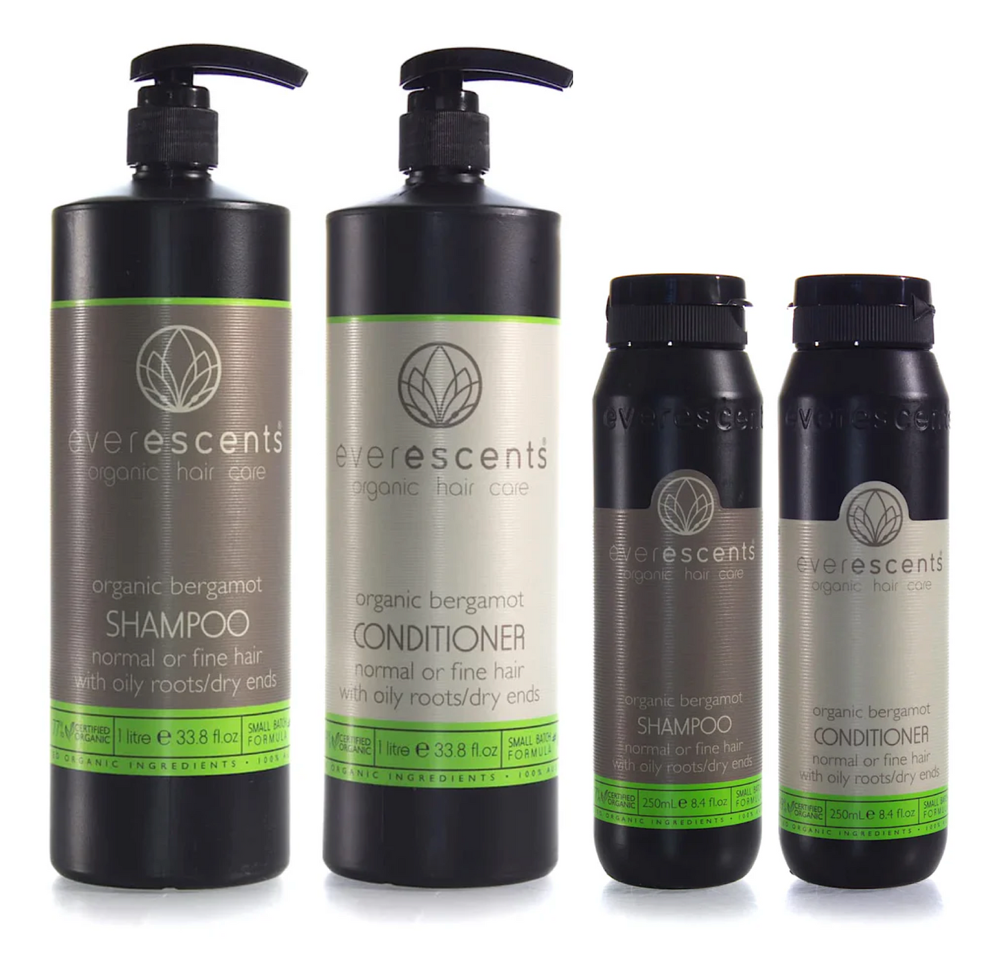 Everescents Organic Bergamot Shampoo and Conditioner 1000ml + Duo (4pc)