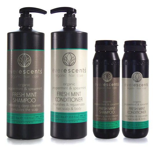 Everescents Organic Fresh Mint Hair Regrowth Shampoo & Conditioner 1000ml + Duo (4pc)