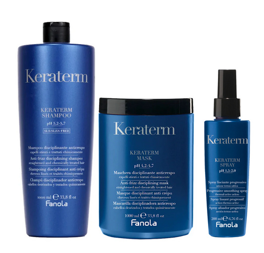 Fanola Keraterm Anti Frizz Disciplining Shampoo and Mask 1000ml + Spray (3pc)