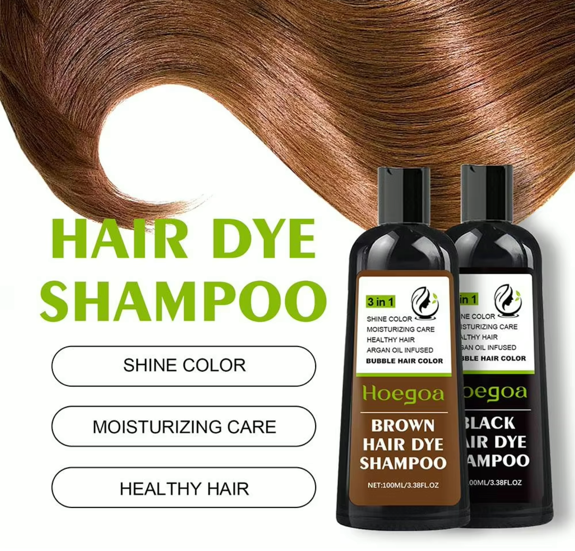 Hoegoa Brown Hair Dye 3 In 1 Shampoo 100ml