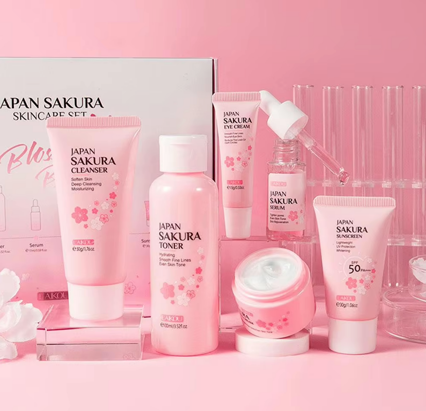 Laikou Japan Sakura Skincare Set Face Cream Serum Toner Cleanser Sunscreen (6pc)