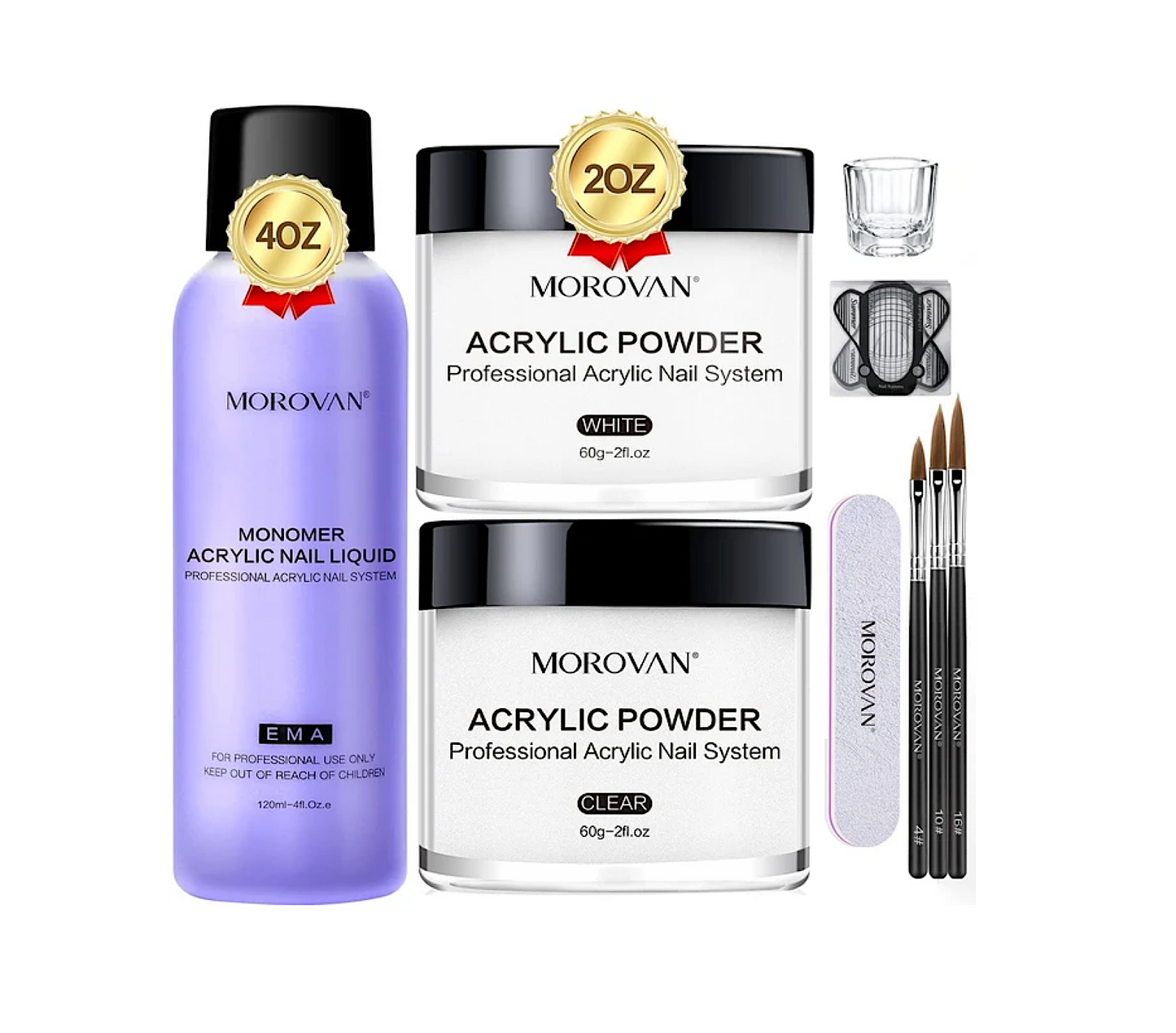 Morovan Acrylic Liquid & Powder Nail System Kit (White & Clear)