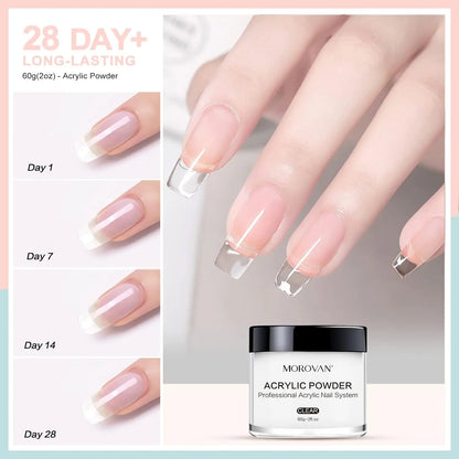 Morovan Acrylic Liquid & Powder Nail System Kit (White & Clear)