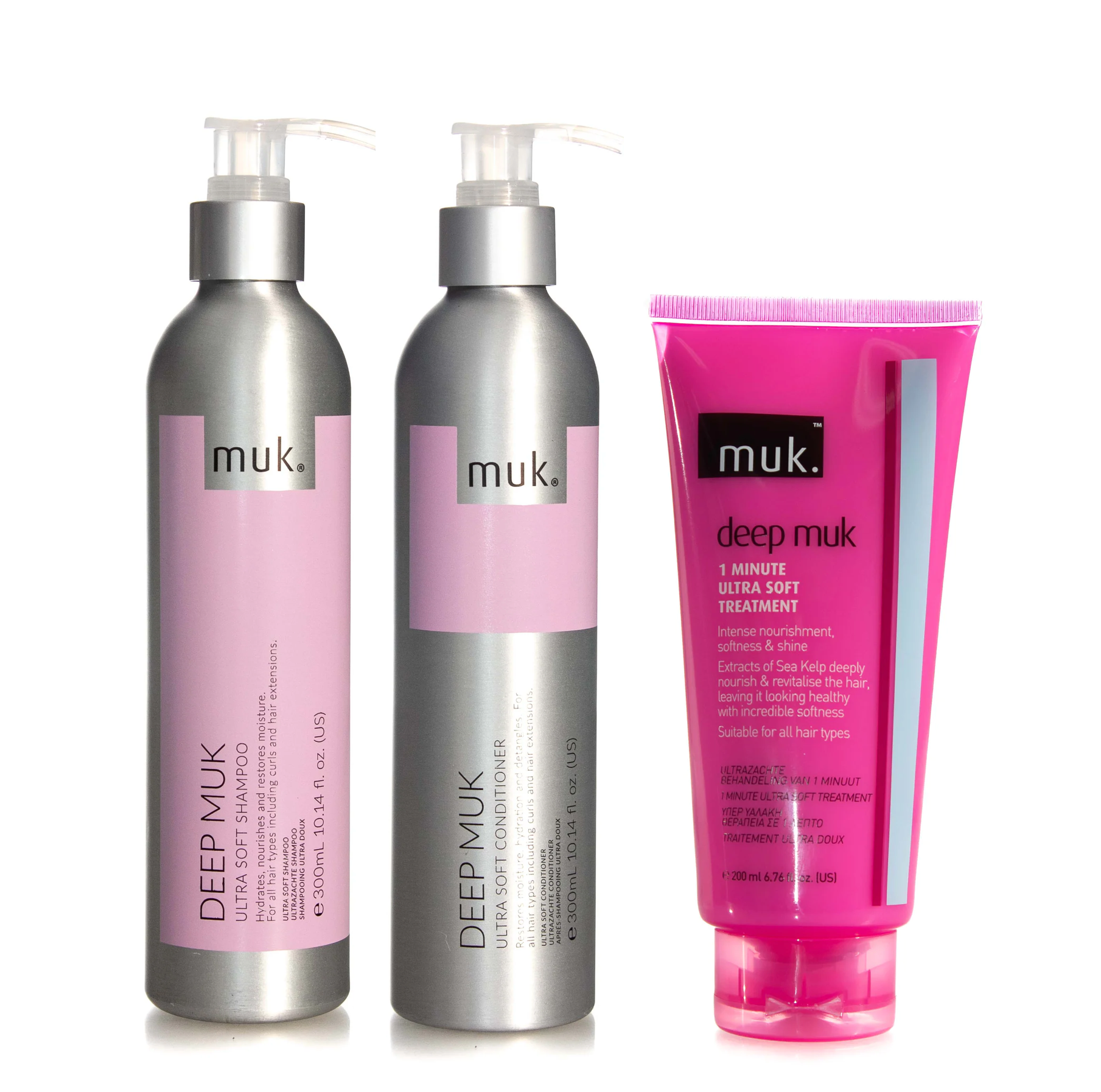 Muk Deep Ultra Soft Shampoo and Conditioner 300ml + 1 Minute Treatment 200ml