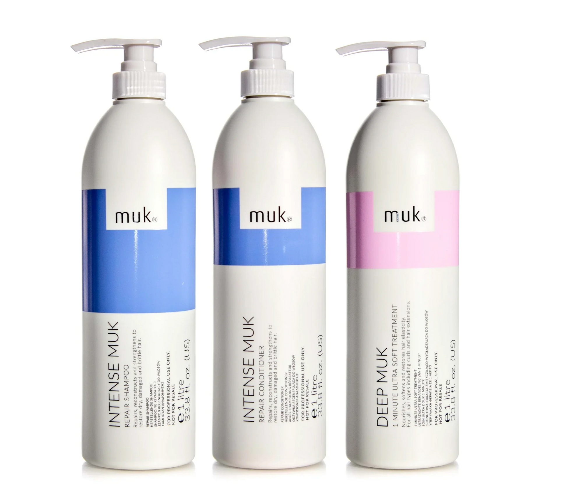 Muk Intense Repair Shampoo and Conditioner 1000ml + Deep Treatment Trio