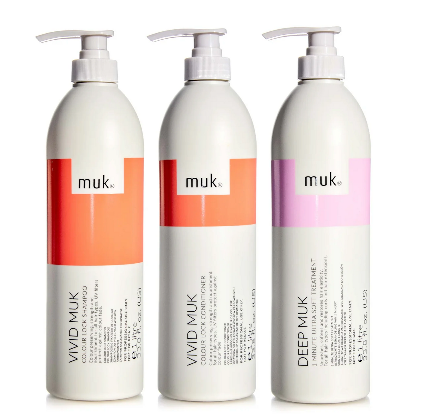 Muk Vivid Colour Lock Shampoo and Conditioner 1000ml + Deep Treatment Trio